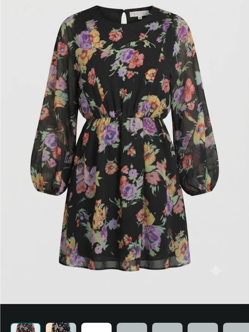 Black Floral Long-Sleeve Mini Dress